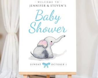 Baby Elephant Baby Shower Welcome Sign Baby Shower Poster Printable Instant Download BE1