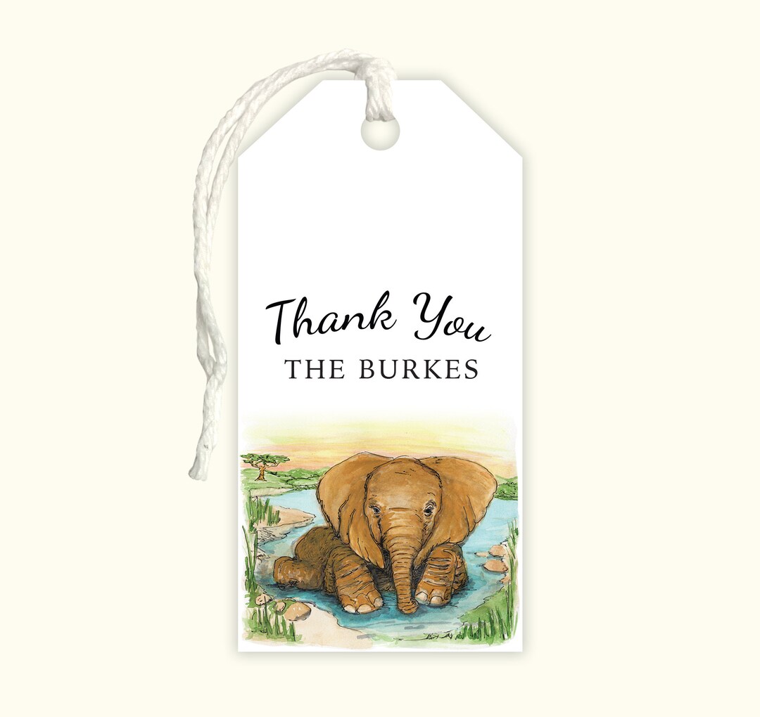 Personalized Safari Baby Elephant Gift Tags, Personalized Baby Shower