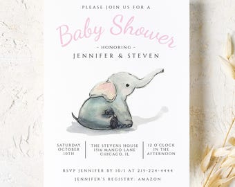 Baby Elephant Baby Shower Invitation Editable Boy Baby Shower Invite Baby Elephant Baby Shower Invitation Pink Instant Download BE1