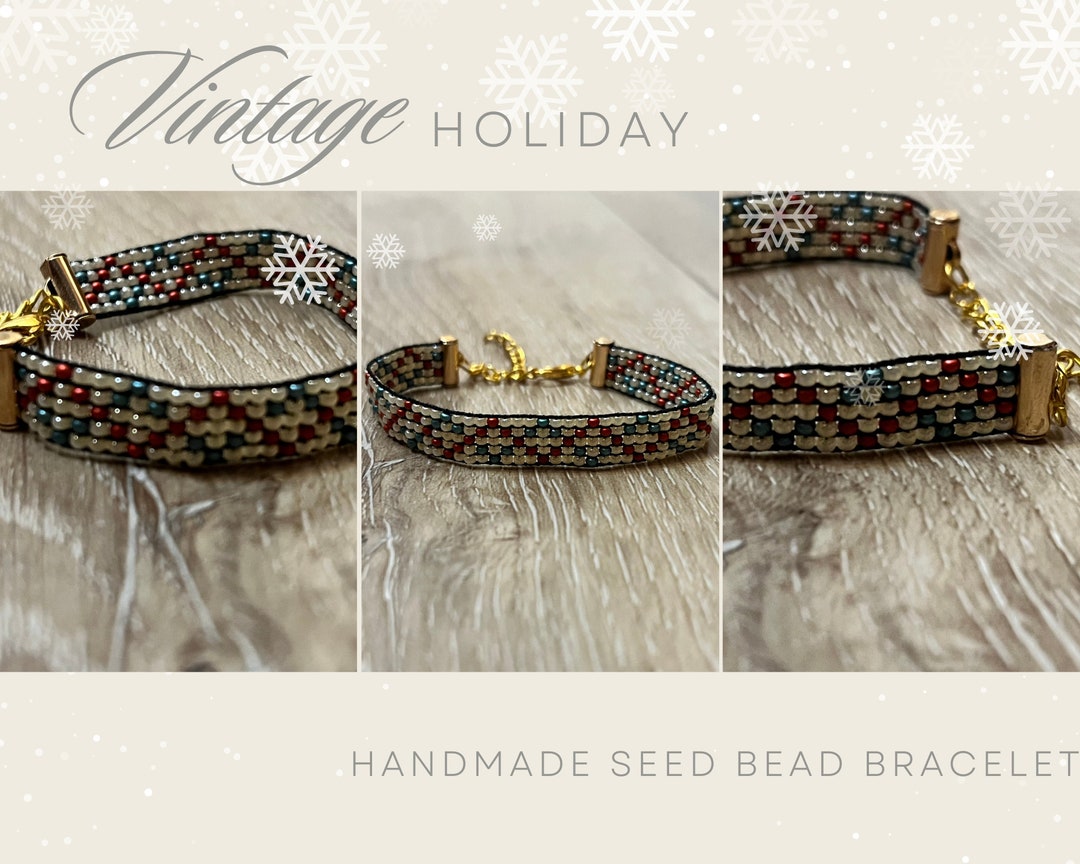 Vintage Holiday Seed Bead Christmas Bracelet Holiday Gift Etsy
