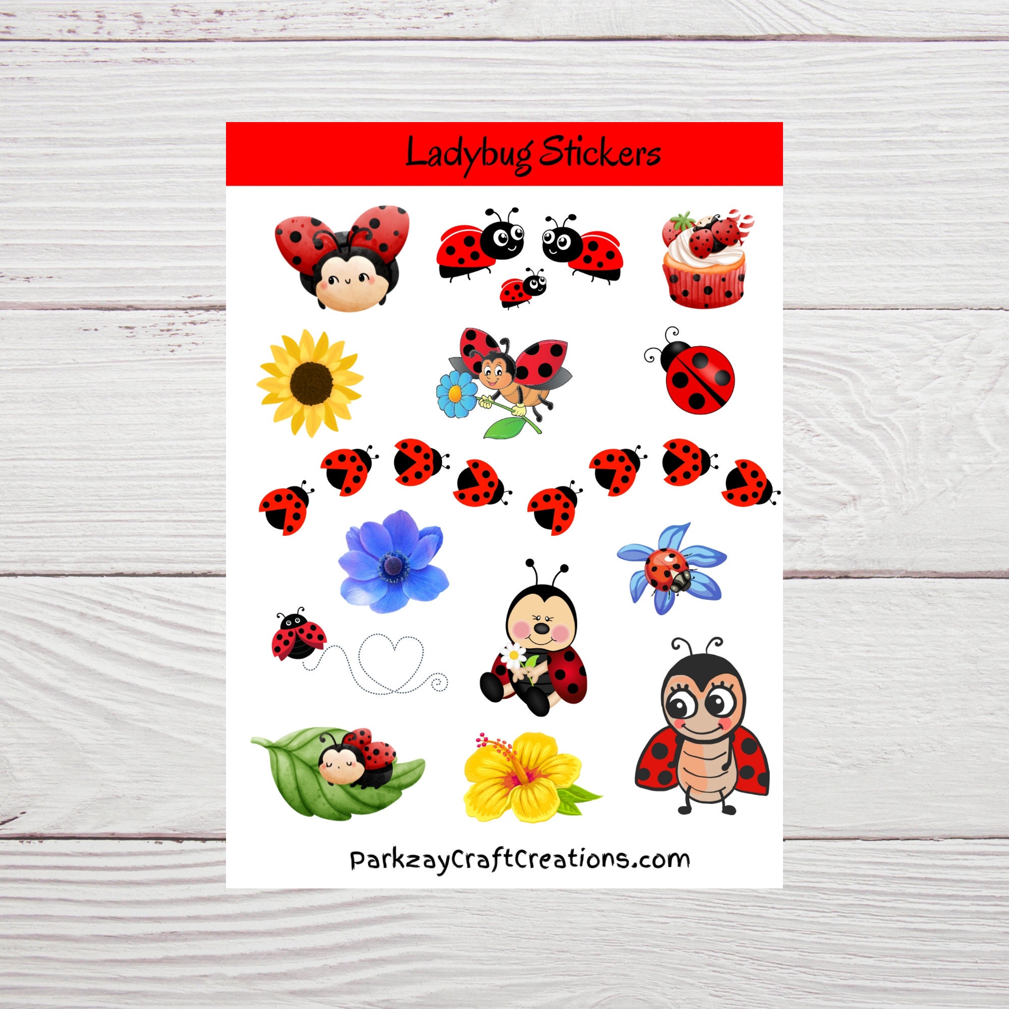 Ladybug Stickers, Sunflower Stickers, Stickers  For-laptop-journal-planner-calendar, Blue and Yellow Flowers Stickers,  Ladybug Sticker Sheet 