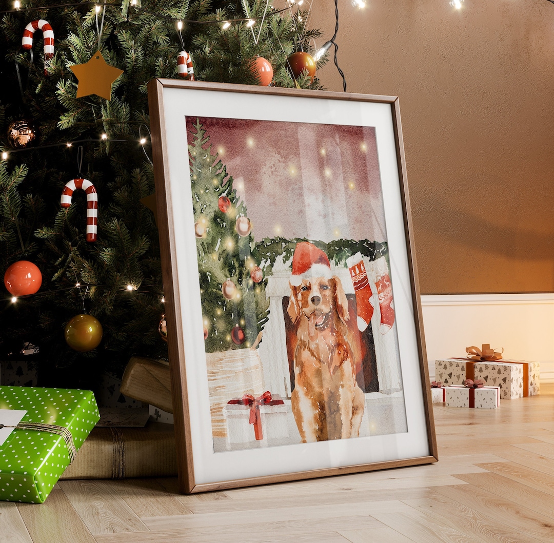 Golden Retriever Holiday 8x10 Printable Digital Watercolor - Etsy