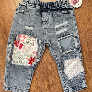 BOHO denim jeans, boho chic, kids and toddler jeans, ripped jeans, boho jeans, repurposed jeans, patched jeans.