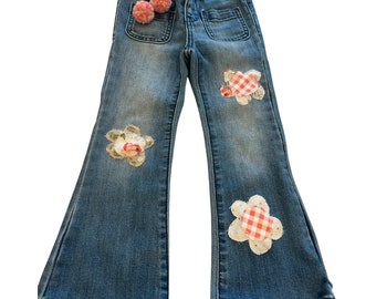 BOHO denim jeans, boho chic, kids and toddler jeans, kids jeans, boho jeans, repurposed jeans, patched jeans *can recreate in any size*