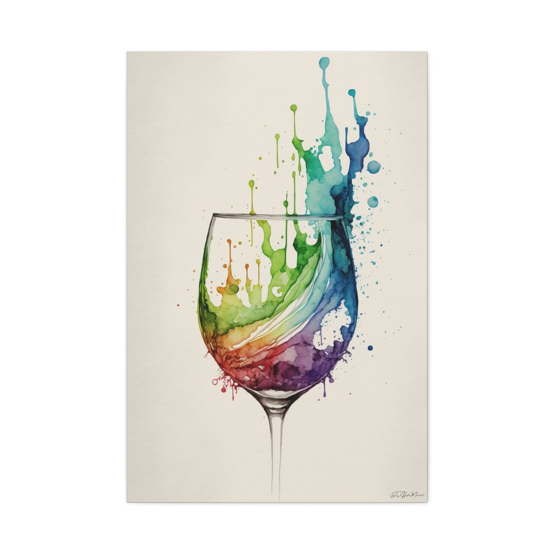 Raise a Glass Watercolor Wine Glass Art Print on Canvas A Etsy