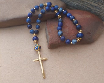 Royal Blue Lapis Anglican Rosary, Prayer Beads with a Cloisonne Invitatory Bead and Gold Cross, Christian, Episcopal, Protestant Prayer