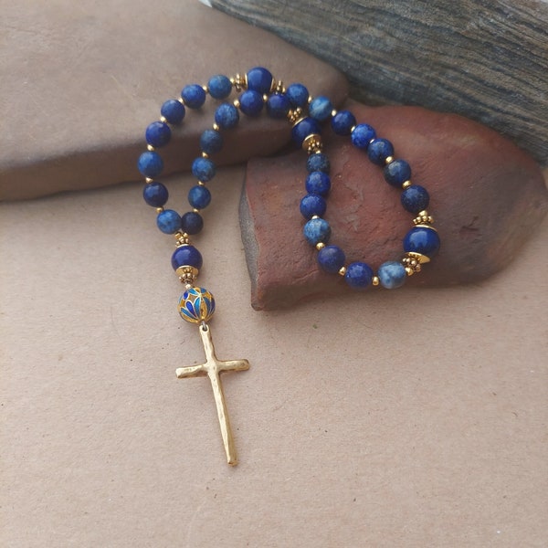 Royal Blue Lapis Anglican Rosary, Prayer Beads with a Cloisonne Invitatory Bead and Gold Cross, Christian, Episcopal, Protestant Prayer