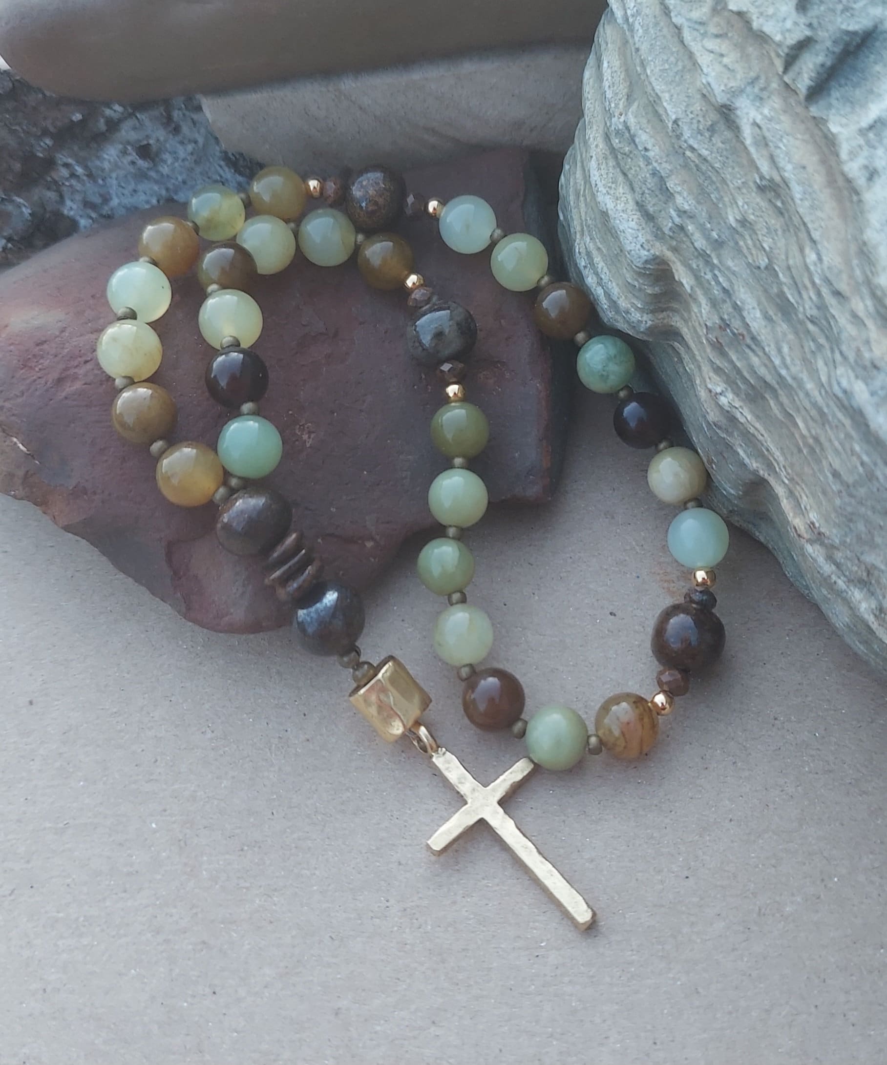 Anglican Rosary, Prayer Beads With Gemstones Soochow Jade & Bronzite ...