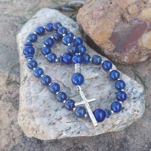 Anglican Prayer Beads, Episcopal Rosary, Beautiful Royal Blue Lapis Gemstones and a Silver Cross, Christian Faith
