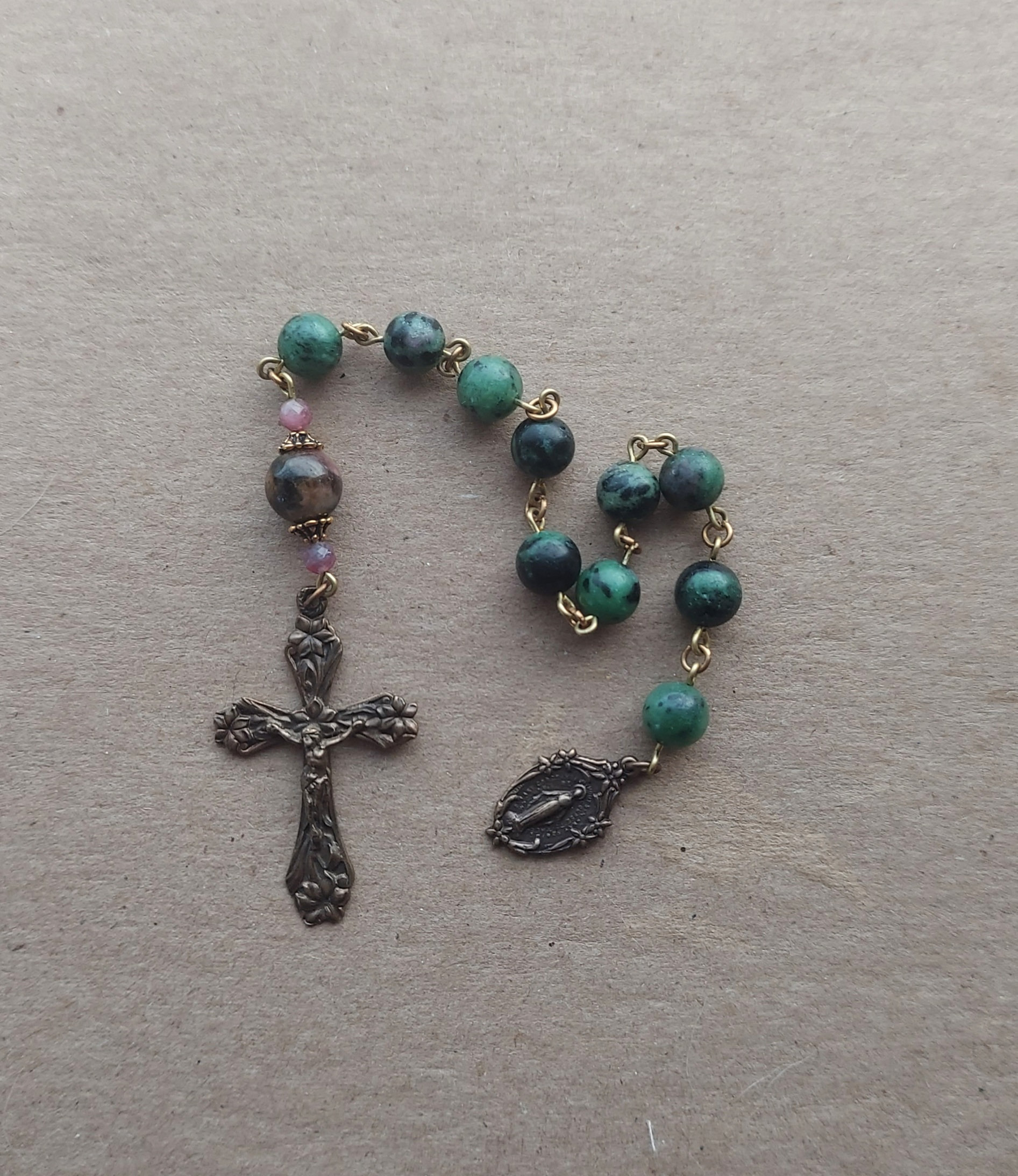 Natural Ruby Zoisite and Tourmaline Stone Bead Hand Looped