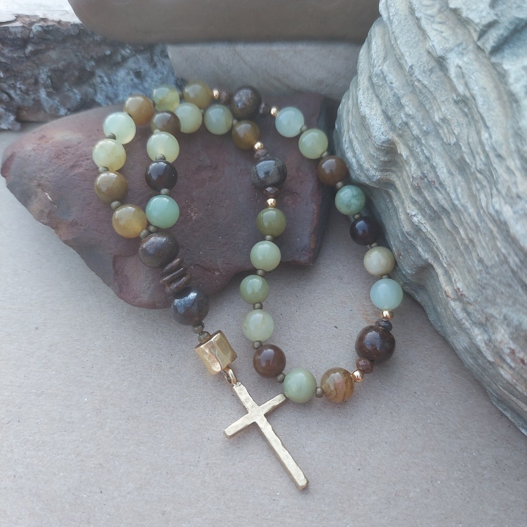 Anglican Rosary, Prayer Beads With Gemstones Soochow Jade & Bronzite ...