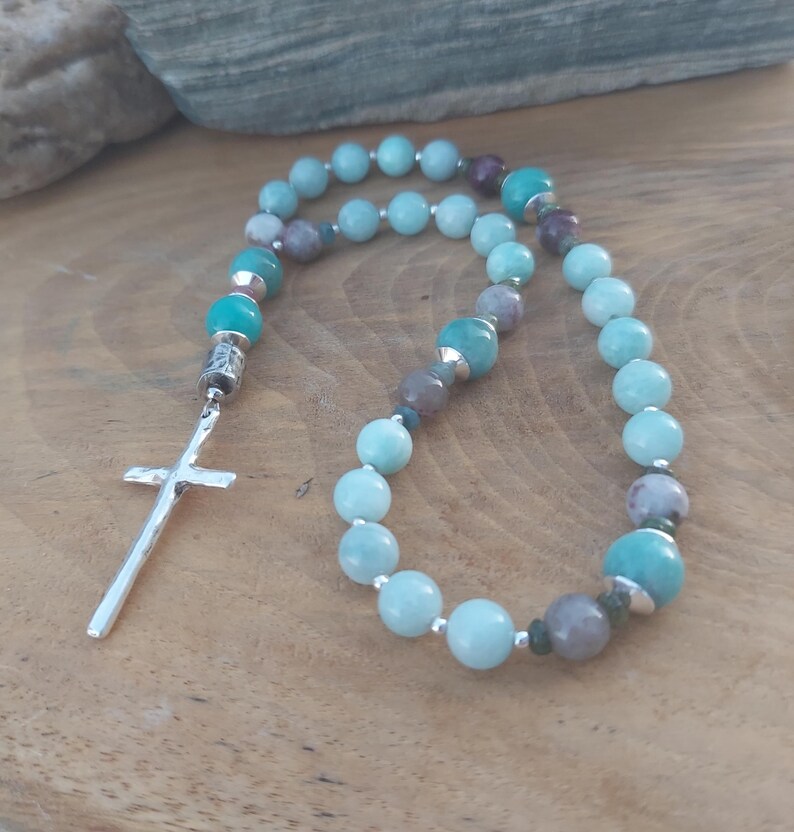Amazonite & Tourmaline Gemstone Rosary, Anglican Prayer Beads - Etsy