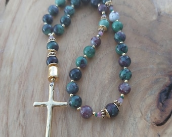 Anglican Rosary, Prayer Beads with Ruby Zoisite, Tourmaline, Episcopal, Christian, Jesus Gift, Protestant Prayer, Devotional Aid, John 16:27