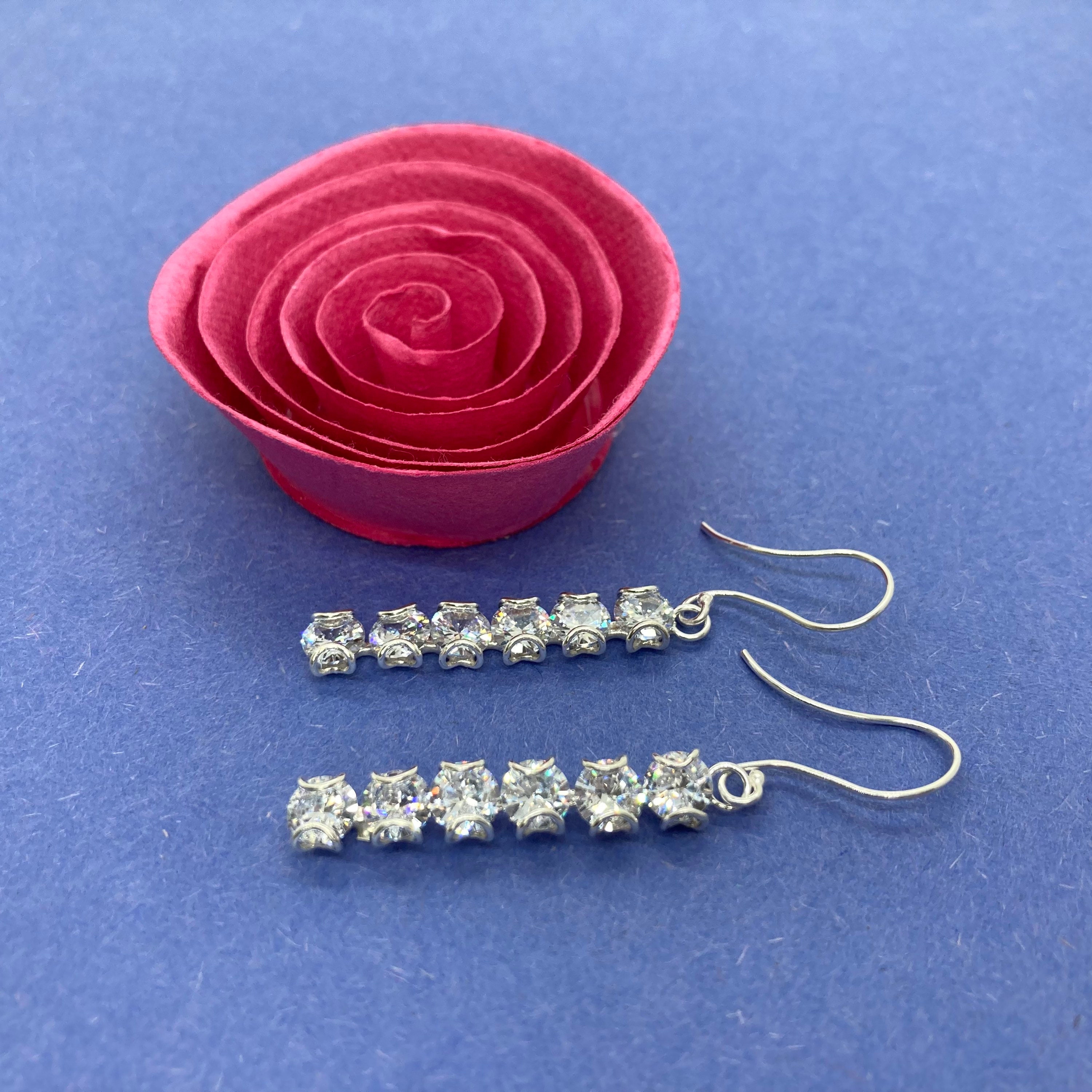 Sterling Silver Dangle Diamond Strand Earrings. Handmade, New Earrings