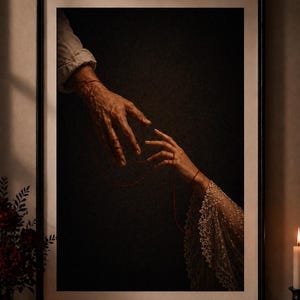 Red String of Fate Wall Art, Dark Romance Poster, Soulmate Connection Print, Lovers Pulled Apart Art, Gothic Romantic Decor, Long Distance