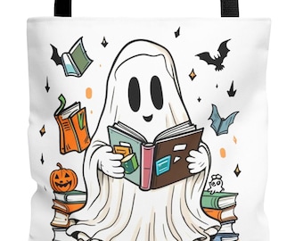 Bolso de lectura con temática de fantasmas para Halloween, bolso espeluznante para libros, bolso para pedir dulces, accesorio de moda otoñal, regalo para amantes de los libros.