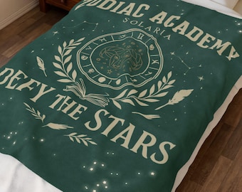 Manta inspirada en la Academia Zodiacal, manta literaria "Desafía las estrellas", regalo para lectores de fantasía, manta de lectura estilo "Dark Academia", decoración acogedora para amantes de los libros.