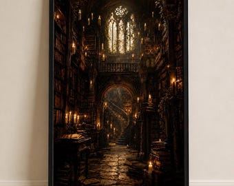 Forgotten Library Poster | Fantasy Library Wall Art | Gothic Book Decor | Dark Academia Print | Book Lover Gift | Enchanted Library Art