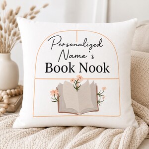 Personalisierter Buch-Ecken-Kissenbezug, benutzerdefiniertes Leseeckkissen, Buch-Liebhaber-Geschenk, personalisierter Leserkissenbezug, Bibliotheksdekor, 16x16