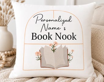 Personalized Book Nook Pillow Cover, Custom Reading Corner Pillow, Book Lover Gift, Personalized Reader Cushion Cover, Library Decor, 16x16