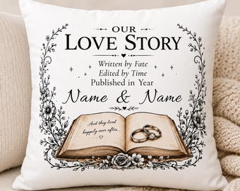 Custom Love Story Pillow Case, Personalized Wedding Gift, Couple Anniversary Pillow Case, Romantic Book Lover Gift, Newlywed Bookish Gift