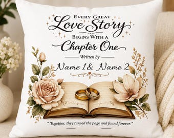 Personalized Book Lover Wedding Pillow, Custom Couple Names Pillow, Wedding Gift, Love Story Chapter One, Anniversary Gift for Readers