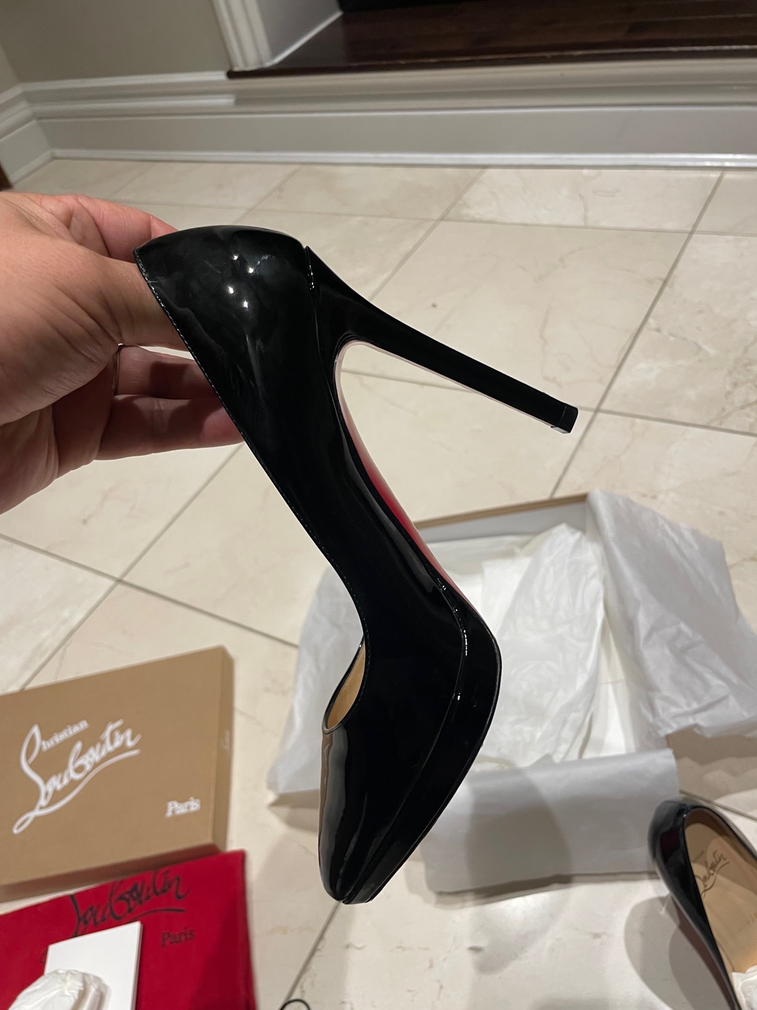 Louboutin - Pigalle Plato 120mm Patent Calf Black, Size Louboutin - Pigalle Plato 120mm Patent Calf Black, Size