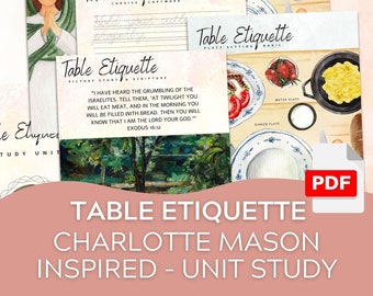 Table Etiquette Study Unit, Charlotte Mason Inspired, Homeschool Lesson, Life Lessons, Lesson Plans, Unit Study, Homeschool