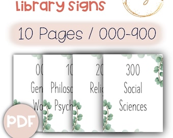 Dewey Decimal System Posters, Printable PDF, Classroom Posters, Library Posters, Learning Resources, Homeschool Resources, School Printables