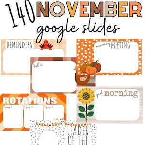 November Google Slides Template + Blanks to Customize, Boho Thanksgiving Google Slides, Google Classroom Resources