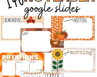 November Google Slides Template + Blanks to Customize, Boho Thanksgiving Google Slides, Google Classroom Resources
