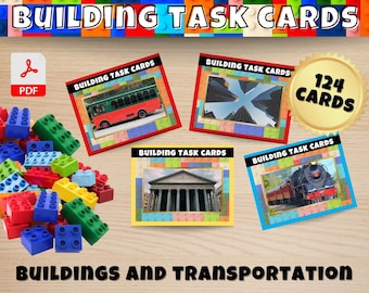 124 Building Task Cards Transportation & Buildings, PDF Printable Task Cards, Hands On Activities, Classroom Centers