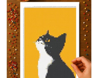 Tuxedo Cat Super Fuse Bead Pattern – Printed 11x17 Fuse Bead Pattern | SUPER Perler Board Pattern | 49x69 Pegboard Grid | Free Shipping