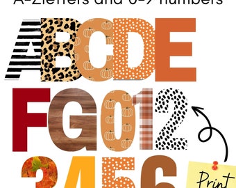 Fall Print and Cut Outlined Capital Letters & Numbers, Bulletin Board Decorations