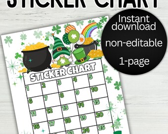 St. Patty's Themed Sticker Chart, Reward Charts for Kids, SEL Learning & Motivation for Kids