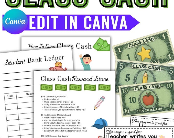 Featured listing image: Class Cash Reward System | Classroom Economy Behavior Management Bundle | Editable Charts, Coupons, Bank Ledger & Printables