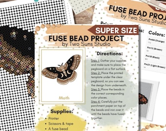 SUPER Size Moth Fuse Bead Template, Use with Perler Beads, Fuse Bead Pattern, Art Project