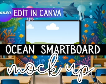 Ocean Smart Board Mockup: Canva Drag & Drop Teacher Resource (Digital Download)