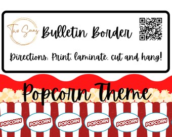 Popcorn Bulletin Border, Printable Bulletin Board Border | Digital Classroom Decor | 8.5x11” PDF | Teacher Bulletin Trim