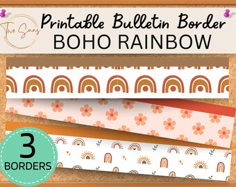 3 Boho Theme Classroom Bulletin Border, Printable Bulletin Board Border | Digital Classroom Decor | 8.5x11” PDF | Teacher Bulletin Trim