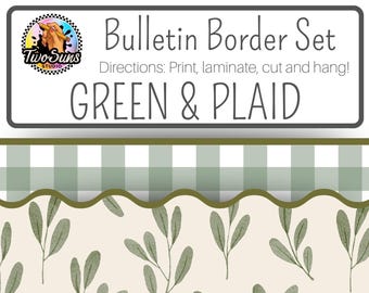 Green and Plaid Modern Classroom Printable Bulletin Board Border Set, 2 Printable Bulletin Border Strips