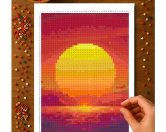 Glowing Sunset Super Fuse Bead Pattern – Printed 11x17 Fuse Bead Pattern | SUPER Perler Board Pattern | 49x69 Pegboard Grid | Free Shipping