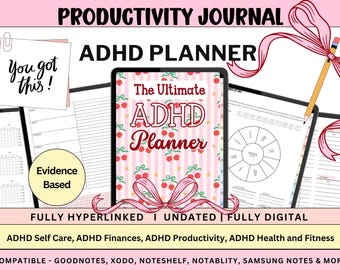 Pink Coquette ADHD Planner | Hyperlinked Digital Organizer (iPad, Goodnotes) (Undated)