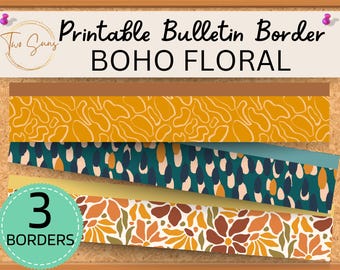 3 Boho Theme Classroom Bulletin Border, Printable Bulletin Board Border | Digital Classroom Decor | 8.5x11” PDF | Teacher Bulletin Trim