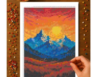 Snowy Mountains Super Fuse Bead Pattern – Printed 11x17 Fuse Bead Pattern | SUPER Perler Board Pattern | 49x69 Pegboard Grid | Free Shipping