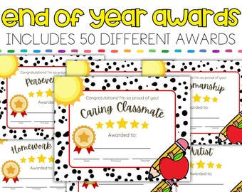 50 End of School Awards for Students, Middle School or Elementary School, Teaching Resources, 50 Award Certificates for Students