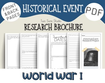 World War 1 Historical Event Research Brochure, History Research Project for Middle School Grades 6-8 or Homeschool