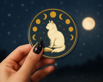 Mystical Cat Moon Phase Stickers: Witchy Laptop, Journal Decor