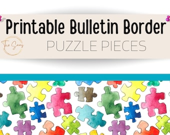 Puzzle Print Spring Summer Theme Bulletin Border, Bulletin Board Border, Printable Classroom Decorations, PDF Format