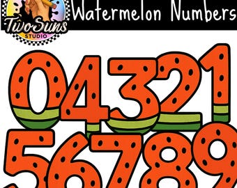 Watermelon Number Clipart 0-9 PNG | Summer Math Numbers | 3000x3000px Transparent | Printable Classroom Decor & TpT Resource Art